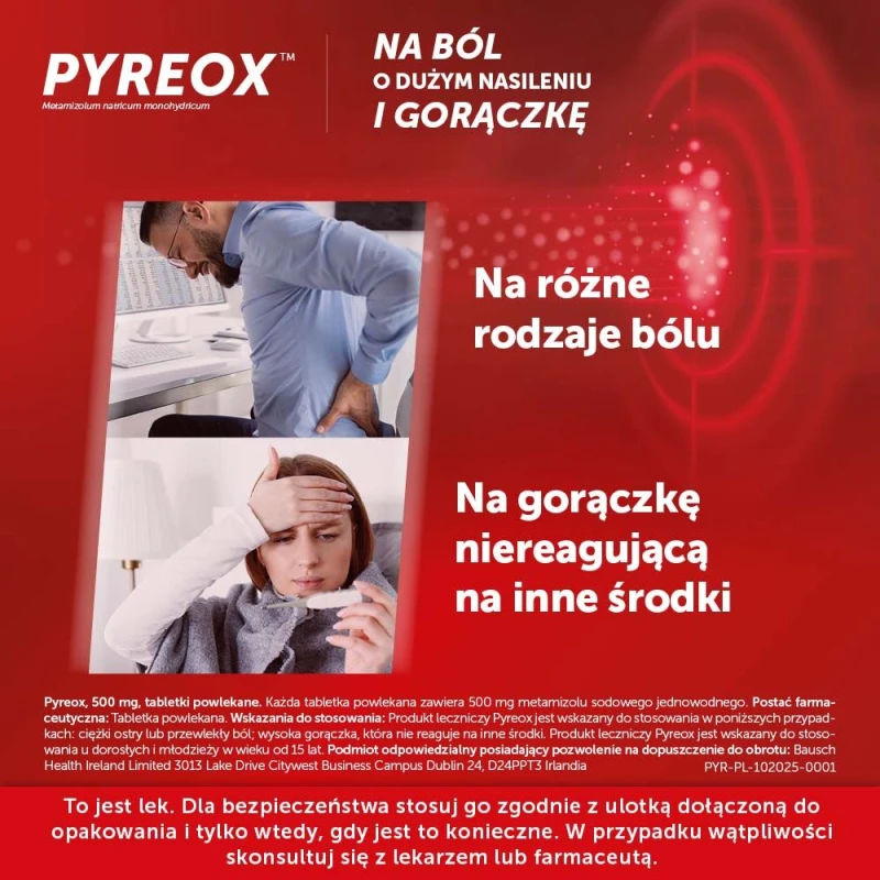 Pyreox, 500 mg, 20 tabletek - Lek o działaniu przeciwbólowym, przeciwgorączkowym i rozkurczowym - 3