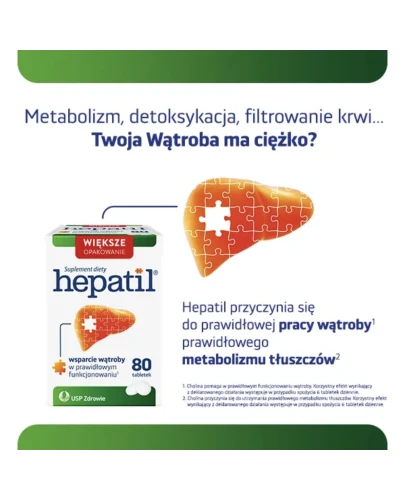 Hepatil, 80 tabletek - Zawiera L-asparaginian L-ornityny oraz cholinę, które wspomagają pracę wątroby - 1