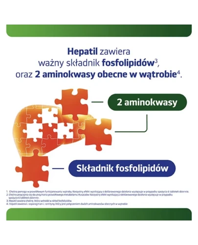 Hepatil, 80 tabletek - Zawiera L-asparaginian L-ornityny oraz cholinę, które wspomagają pracę wątroby - 2