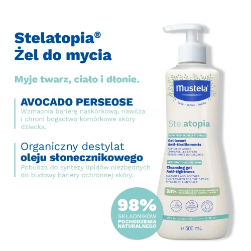 Mustela Stelatopia żel do mycia, 500ml - Dla skóry skłonnej do atopii - 3