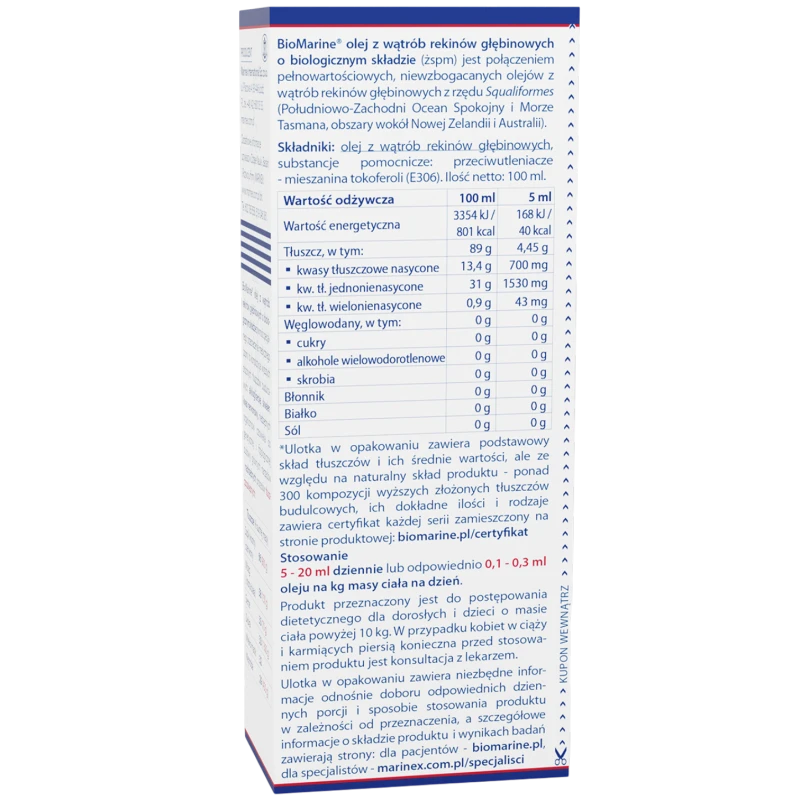 Biomarine, płyn 100 ml - Naturalny olej z wątrób rekinów głębinowych - 1