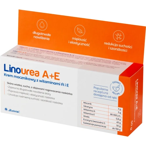 Linourea A+E, krem mocznikowy z witaminami A i E, 50 g - Do intensywnej pielęgnacji skóry suchej - 1
