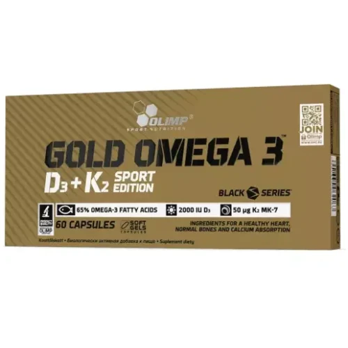 Olimp Gold Omega 3 D3 + K2 Sport Edition, 60 kapsułek - Z kwasami tłuszczowymi z rodziny Omega 3 oraz witaminami D i K - 1
