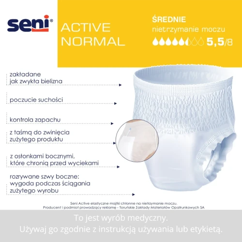 Seni Active Normal Majtki chłonne L, 30 sztuk - Elastyczne, jednorazowego użytku dla osób z lekkim i średnim stopniem nietrzymania moczu - 1