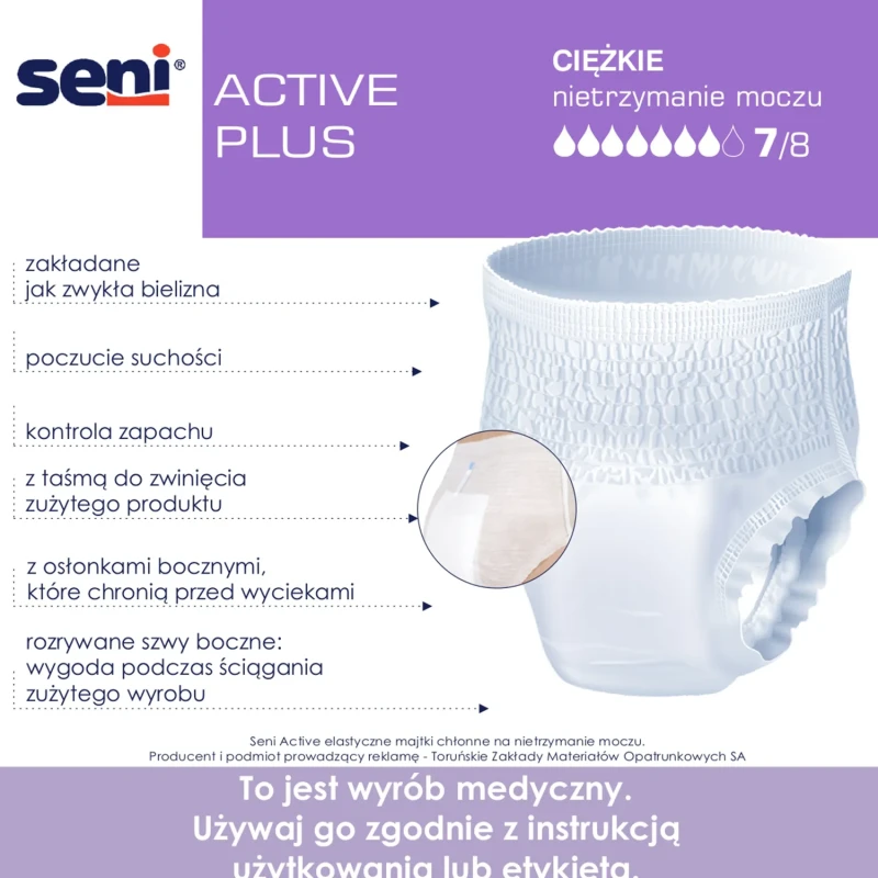 Seni Active Plus Majtki chłonne L, 10 sztuk - Elastyczne, jednorazowego użytku dla osób ze średnim i ciężkim stopniem nietrzymania moczu - 1