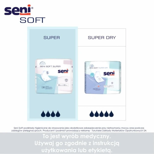 Seni Soft Super 60 cm x 60 cm Podkłady higieniczne, 30 sztuk - O wysokiej chłonności i miękkości - 2