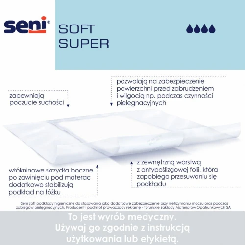 Seni Soft Super 90 cm x 170 cm Podkłady higieniczne, 30 sztuk - Oferujące wysoką chłonność i miękkość - 1