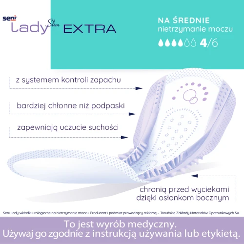 Seni Lady Slim Extra Wkładki urologiczne dla kobiet, 15 sztuk - Z iwększą chłonnością przy lekkim nietrzymaniu moczu - 1