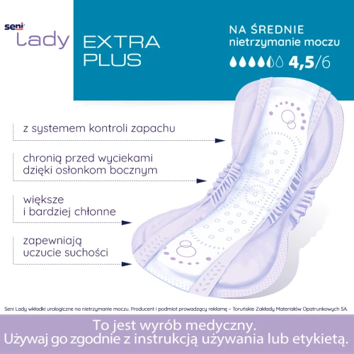 Seni Lady Extra Plus Wkładki urologiczne dla kobiet, 15 sztuk - Zabezpieczają przy lekkim i średnim nietrzymaniu moczu - 1