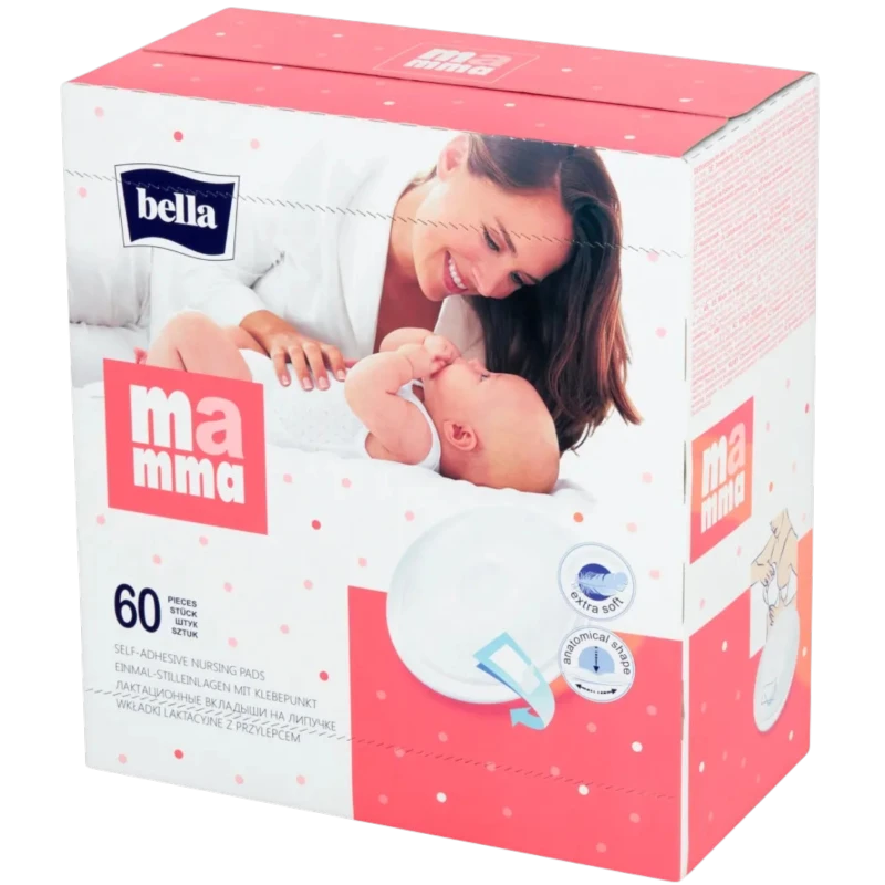 Bella Mamma Wkładki laktacyjne z przylepcem, 60 sztuk - Chłonne o anatomicznym kształcie&nbsp;wkładki dla kobiet karmiących piersią - 1