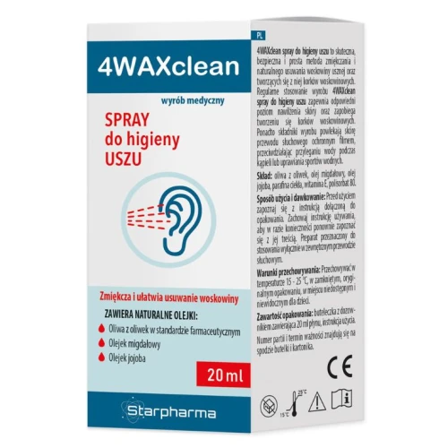 4WAXclean Spray do higieny uszu, 20 ml - Zmiękcza i naturalnie usuwa woskowinę