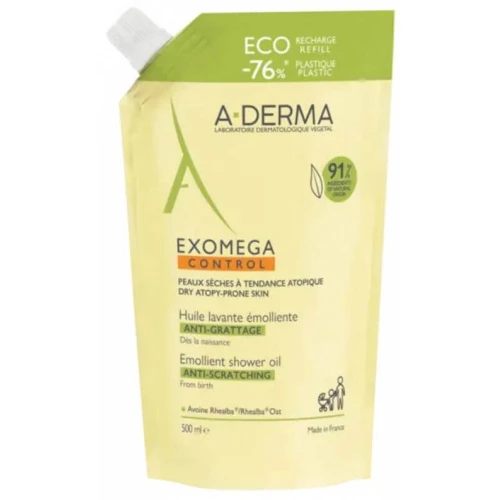 A-Derma Exomega Control Eco Olejek emolient pod prysznic, 500 ml - Olejek emolient pod prysznic przeciw drapaniu, ekouzupełnienie