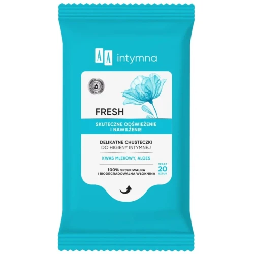 AA Intymna Fresh Chusteczki do higieny intymnej, 20 sztuk - Z aloesem i kwasem mlekowym