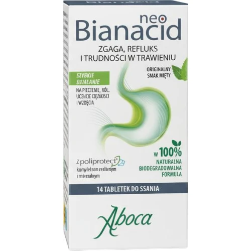 Aboca NeoBianacid, 14 tabletek do ssania - Preparat z komleksami roślinnymi, które chronią błonę śluzową żołądka i przełyku