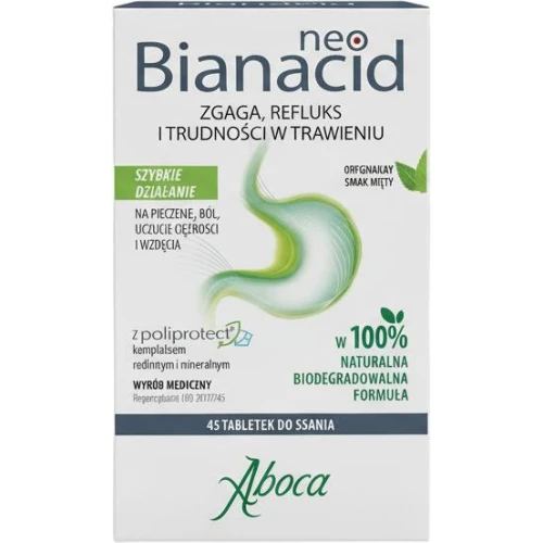 Aboca NeoBianacid, 45 tabletek do ssania - Chroni błonę śluzową żołądka, naturalny preparat na zgagę