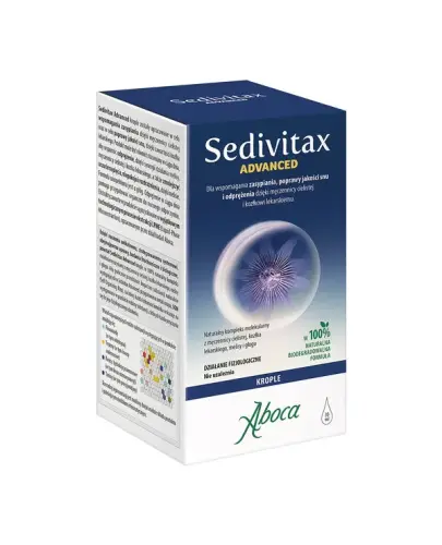 Aboca Sedivitax Advanced, krople 30 ml - Suplement diety w kroplach z melisą, męczennicą cielistą i kozłkiem lekarskim oraz głogiem, które wspomagają poprawę jakości snu