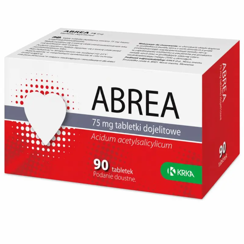 Abrea, 90 tabletek - Acidum acetylsalicylicum 75 mg, tabletki dojelitowe.
