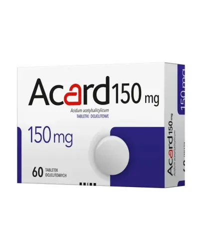Acard 150 mg, 60 tabletek dojelitowych - Z kwasem acetylosalicylowym