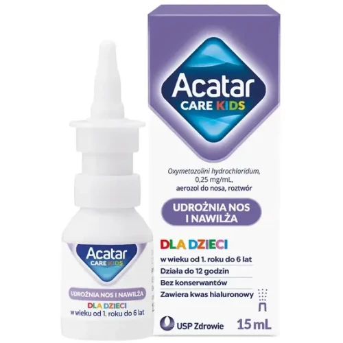 Acatar Care Kids, 0,25mg/ml, aerozol do  nosa, 15ml - Zmniejsza obrzęk, co ułatwia swobodne oddychanie przez nos