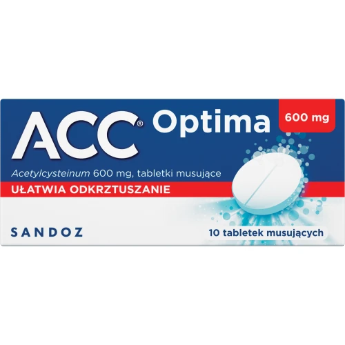 ACC Optima, 600 mg, 10 tabletek musujących - Z acetylocysteiną dla dorosłych i młodzieży w wieku powyżej 14. roku życia