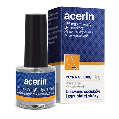 Acerin (195 mg + 98 mg)/g, płyn na skórę, 8 g - Z kwasem salicylowym i kwas mlekowym