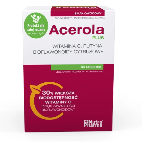Acerola Plus, 60 tabletek  - Z naturalną witaminą C