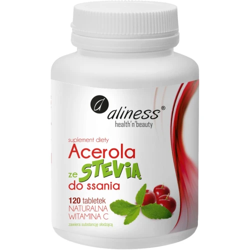 Aliness Acerola ze Stevią, 120 tabletek do ssania - Źródło naturalnej witaminy C