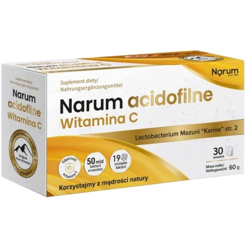Narum Acidofilne Witamina C 1000, 30 saszetek - Witamina C z kompleksem 19 szczepów bakterii kwasu mlekowego