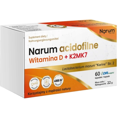 Narum acidofilne Witamina D + K2MK7, 60 kapsułek - Dla wsparcia kości i mikroflory jelitowej