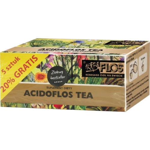 Acidoflos Tea, herbatka ziołowa, 25 saszetek - Kompozycja ziół, która pomaga ograniczyć nadmierne wydzielanie soku żołądkowego