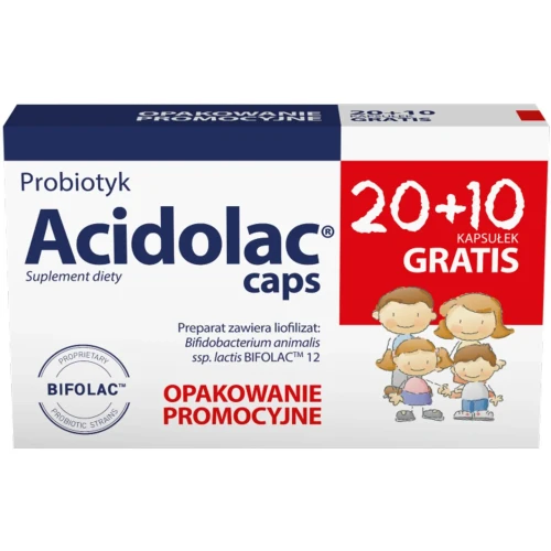 Acidolac Caps,  30 kapsułek - Suplement diety z liofilizowanymi kulturami bakterii kwasu mlekowego dla dzieci powyżej 6. roku życia i dorosłych