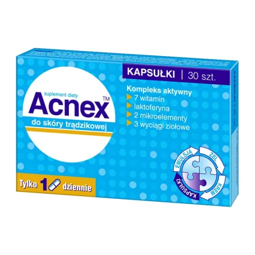 Acnex, 30 kapsułek -  Pomagają w poprawie zdrowia i kondycji skóry trądzikowej