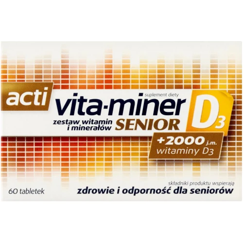 Acti Vita-miner Senior D3, 60 tabletek - Zestaw witamin z cynkiem, żelazem i witaminą D3