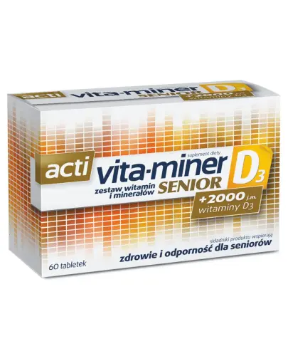 Acti Vita-miner Senior D3, 60 tabletek - Zestaw witamin z cynkiem, żelazem i 2000 j.m. witaminy D3