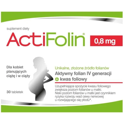 Actifolin 0,8 mg, 30 tabletek - Z kwasem foliowym i aktywnym folianem IV generacji, dla kobiet planujących ciążę i w ciąży