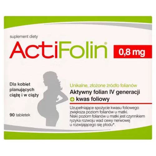 Actifolin, 0,8mg, 90 tabletek - Z kwasem foliowym i aktywnym folianem IV generacji, dla kobiet planujących ciążę i w ciąży