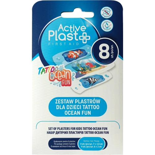 Active Plast First Aid Tattoo Ocean Fun, 8 sztuk - Zestaw plastrów dla dzieci
