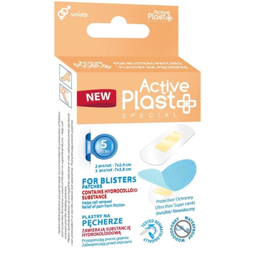 Active Plast Second Skin hydrokoloidowe na pęcherze, 5 plastrów - Do szybkiego opatrywania pęcherzy oraz otarć