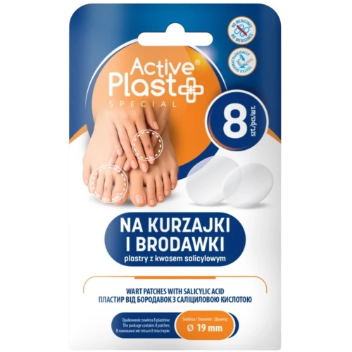 ActivePlast Plastry na kurzajki i brodawki, 8 sztuk - Wodoodporne plastry z kwasem salicylowym