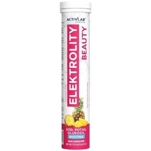 Activlab Elektrolity Beauty o smaku ananasowym, 20 tabletek musujących - Nawadnia i wspiera zdrowie włosów i skóry 