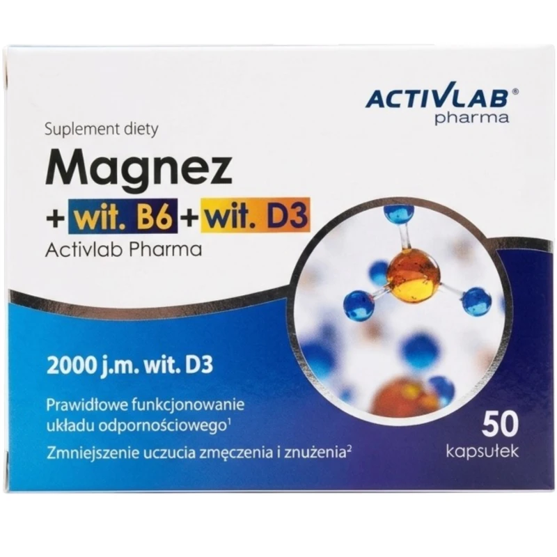 ActivLab Pharma Magnez B6 + D3, 50 kapsułek - Wsparcie odporności, prawidłowej pracy mięśni i redukcja zmęczenia