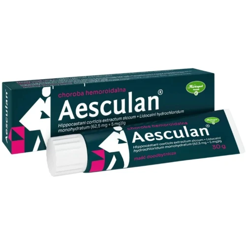 Aesculan (62,5 mg + 5 mg)/g, maść doodbytnicza 30g - O miejscowym działaniu znieczulającym oraz łagodnie przeciwzapalnym i ściągającym. 