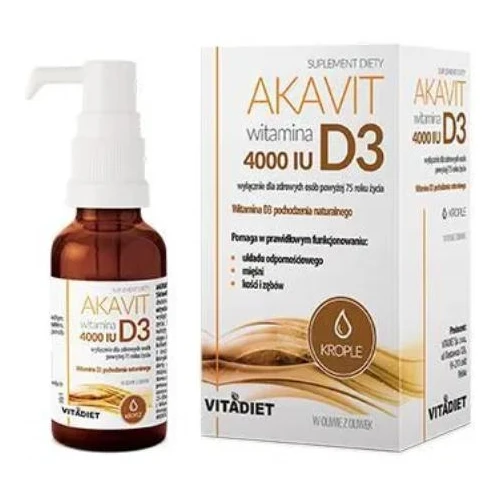 Vitadiet Akavit Witamina D3 4000 IU, krople 29,4 ml - Z naturalną witaminą D z lanoliny 