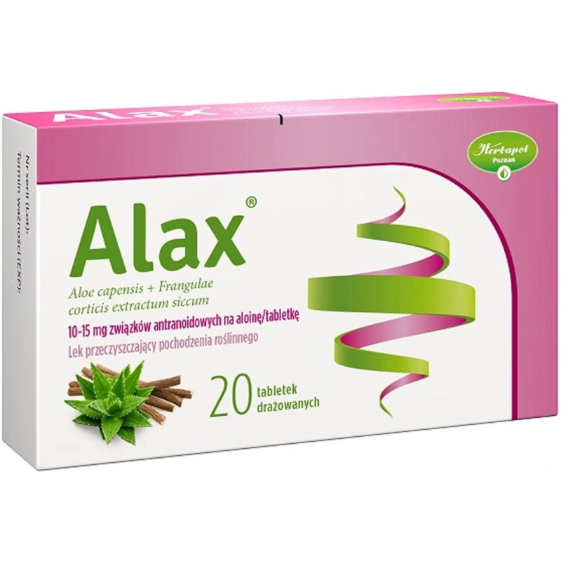 Alax, 20 tabletek drażowanych - Z aloesem i korą kruszyny dla dorosłych i młodzieży powyżej 12. roku życia