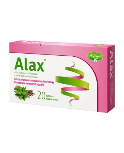 Alax, 20 tabletek drażowanych - Z aloesem i korą kruszyny dla dorosłych i młodzieży powyżej 12. roku życia