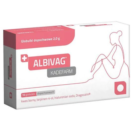 Albivag Kadefarm, 10 globulek dopochwowych - Z kwasem hialuronowym, wspomaga leczenie nawracających infekcji grzybiczych pochwy