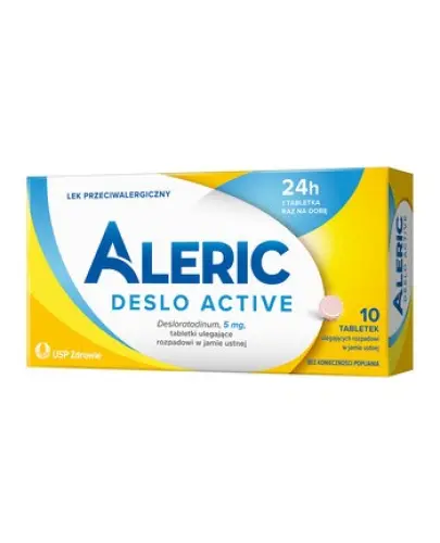 Aleric Deslo Active 5 mg, 10 tabletek ulegających rozpadowi w jamie ustnej - Z desloratadyną dla dorosłych i młodzieży od 12. roku życia