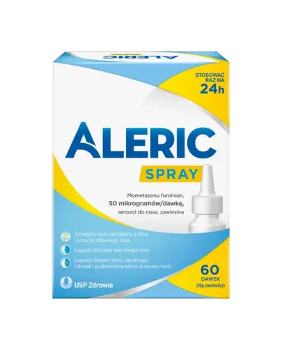 Aleric spray aerozol do nosa, zawiesina, 60 dawek - Na objawy sezonowego alergicznego zapalenia błony śluzowej nosa