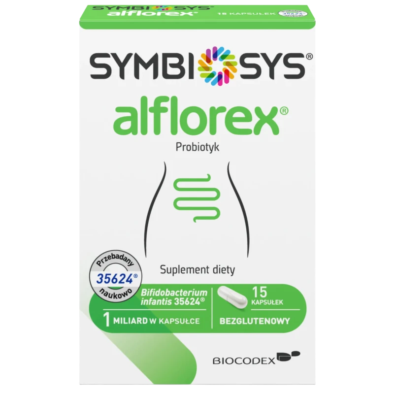 Symbiosys Alflorex, 15 kapsułek - Szczep Bifidobacterium longum (infantis) 35624 – wsparcie mikrobioty jelit