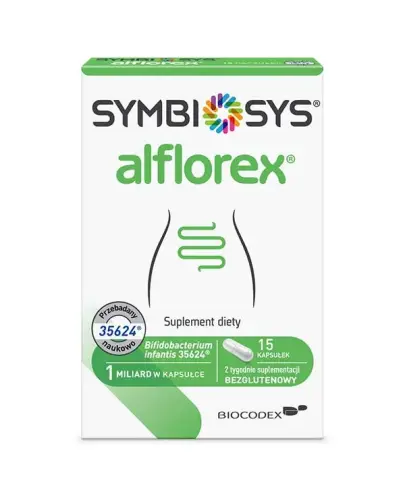 Alflorex Symbiosys, 15 kapsułek - Suplement diety bez laktozy i glutenu, ze szczepem Bifidobacterium longum (infantis) 35624